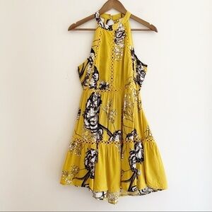 Jaase Yellow Floral Halter Dress Small Bohemian Summer